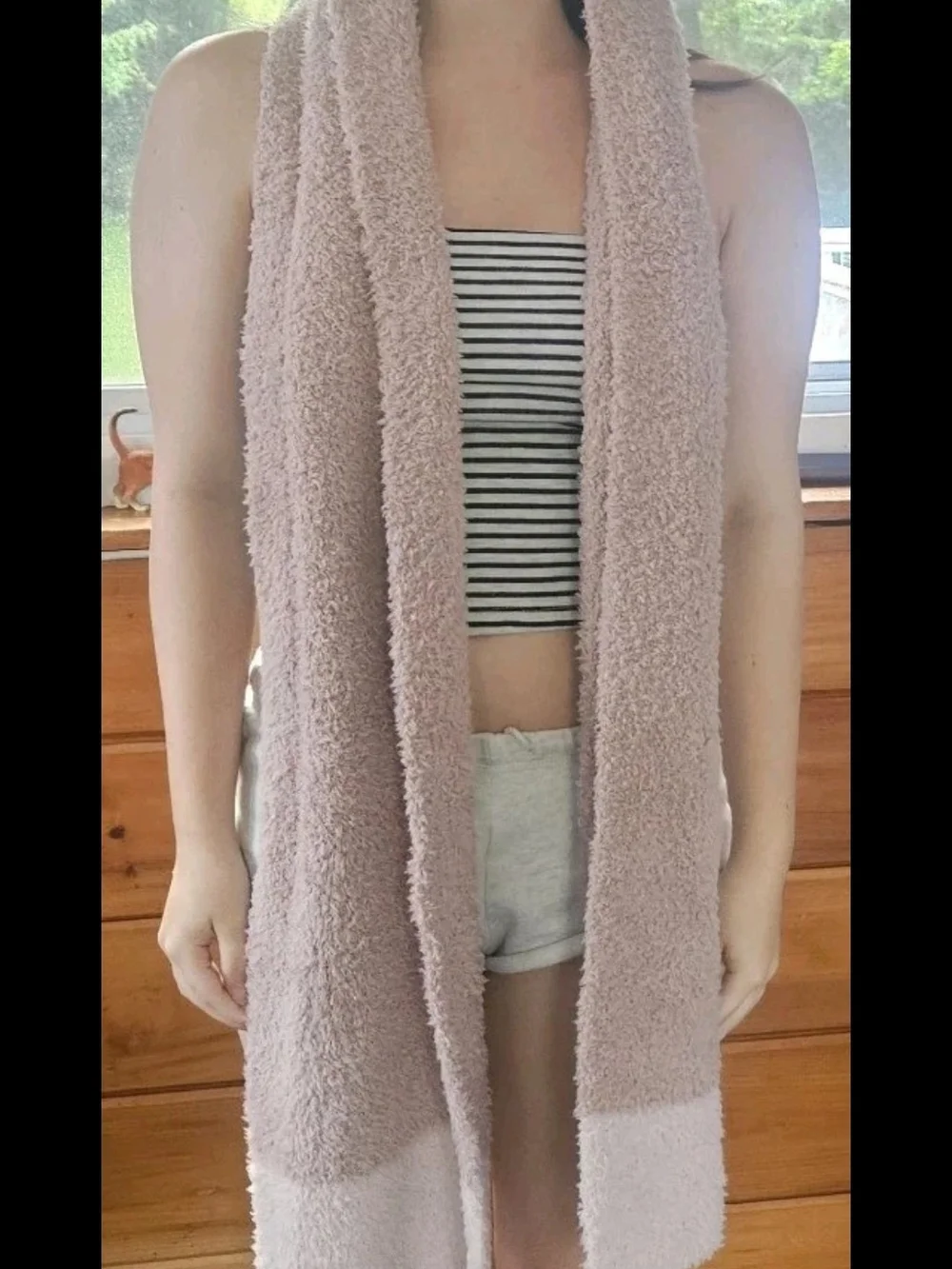 Barefoot Dreams CozyChic Adult Two-Tone Ribbed Scarf Cocoa Pink Travel Wrap